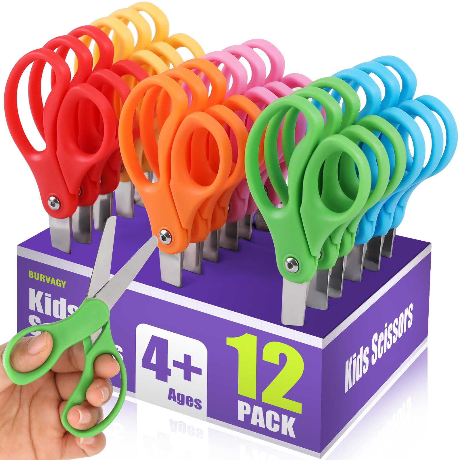 12 Packs 5" Small School Student Blunt Tip Craft Kids Scissors, Stainless Steel Blades Comfort Gr... | Amazon (US)