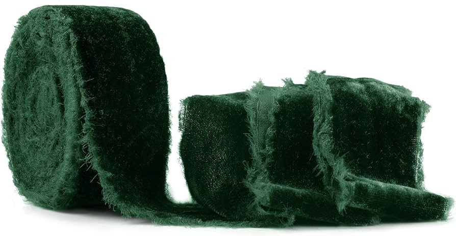 SIMISI RIBBON Dark Green Frayed Velvet Ribbon 1.5 Inch Handmade Vintage Ribbon for Christmas Tree... | Amazon (US)
