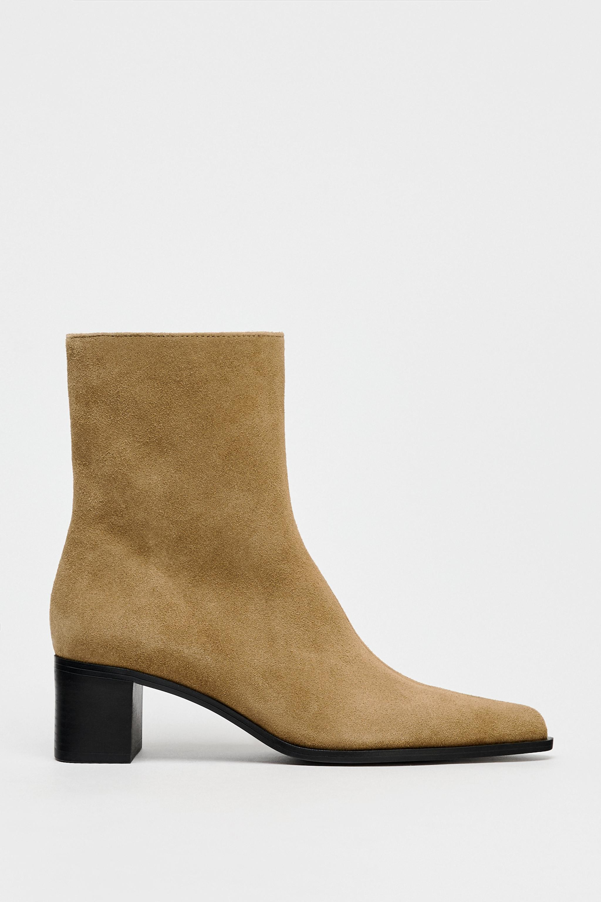MID-SHAFT SPLIT LEATHER ANKLE BOOTS | Zara US