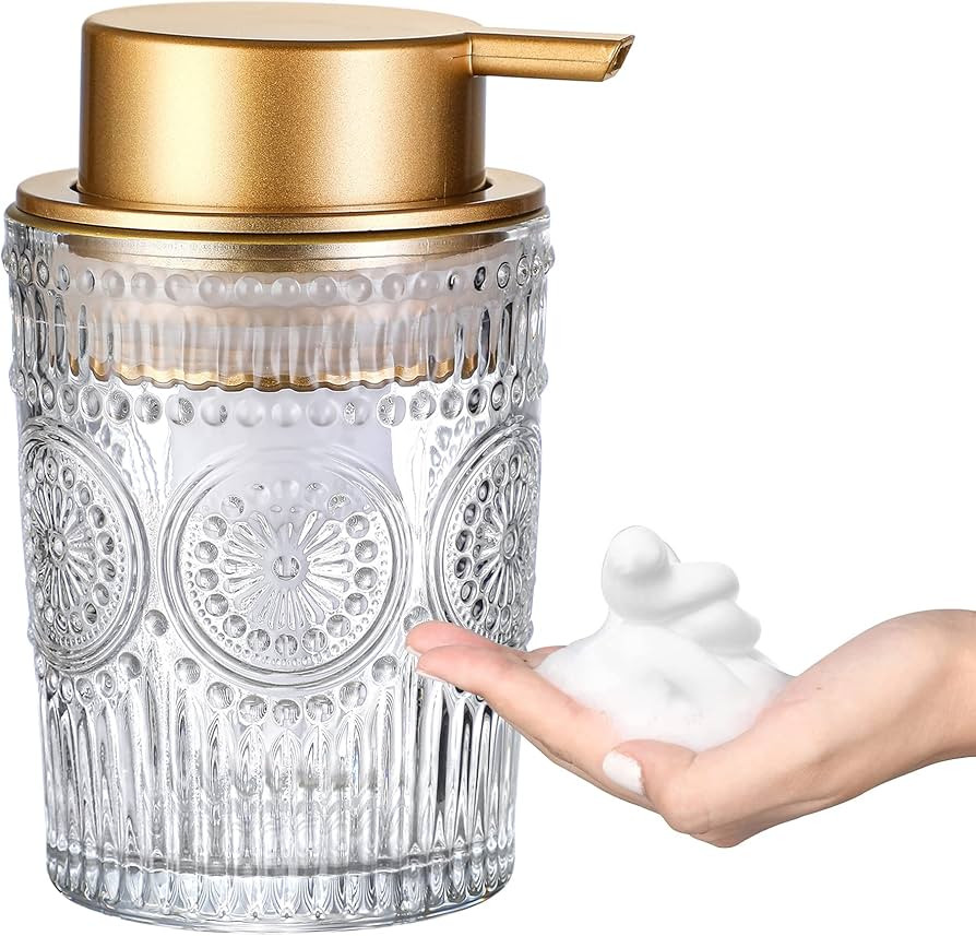 MKLZ 8 Oz Glass Foam Soap Dispenser, Clear Hand Liquid Bottles with Gold Plastic Pump, Refillable... | Amazon (US)