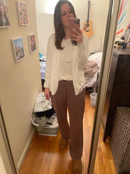 Work from home outfit - business on top and comfy on the bottom LOL. Great zoom outfit! 

Cardigan and Shirt - 89th and Madison, size small for both
Abercormbie sweats - small

Style Over 30 | Work from Home | Sweats | Abercrombie Style | OOTD | February Outfits  

#LTKstyletip #LTKworkwear #LTKfindsunder100
