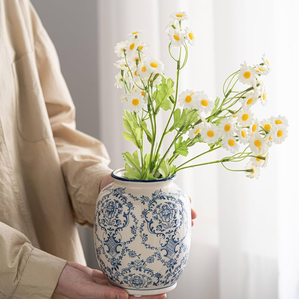 Blue and White Vase, Vintage Blue Ceramic Flower Vessel,Ceramic vases for Home Decor,Vintage Vase... | Amazon (US)