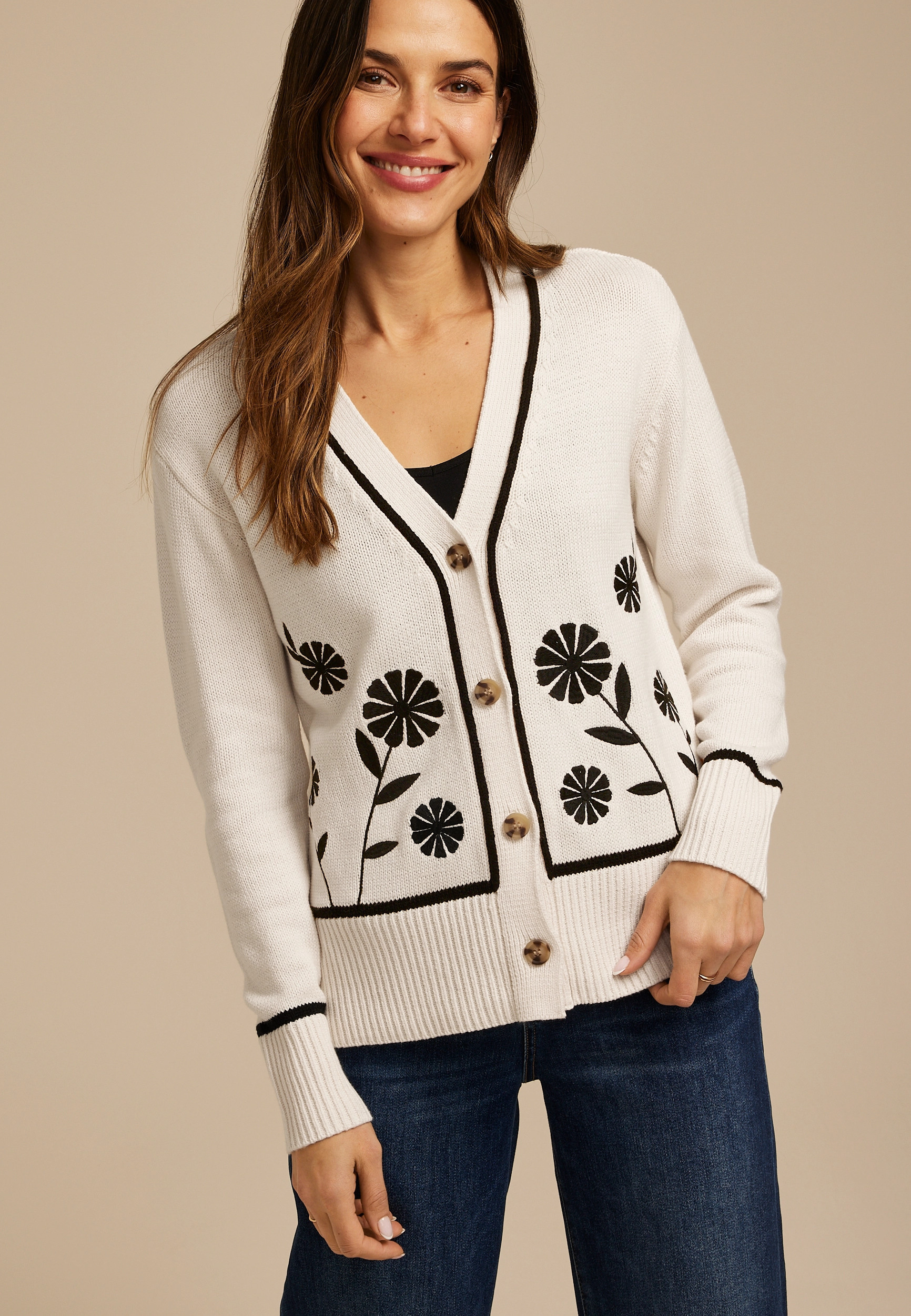 Maurices Women's Floral Stitch Button Front Cardigan | Maurices