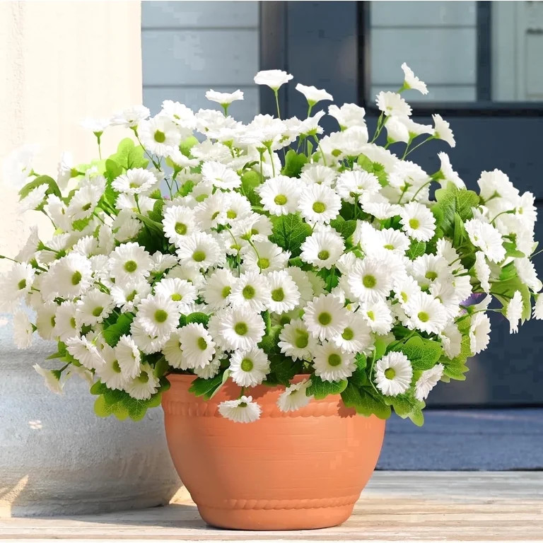 Yastouay 6 Bundles Artificial Mums Flowers for Outdoors, UV Resistant Fake Flowers for Planter,Wh... | Walmart (US)