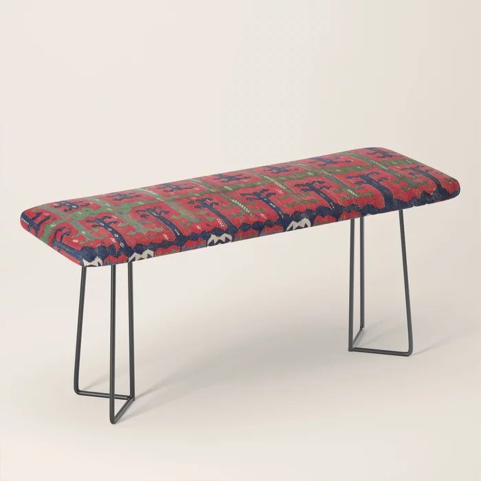 Yuncu Bergama Northwest Anatolian Kilim Print Bench/ottoman by Vicky Brago-mitchella(r) - Black | Society6