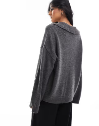 ASOS DESIGN oversized sweater with collar detail in charcoal | ASOS (Global)