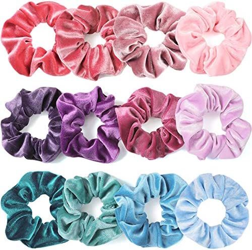 IVARYSS Scrunchies for Girls, 12 Pcs Velvet Scrunchies for Hair, Soft Ponytail Holder, Cute Color... | Amazon (US)