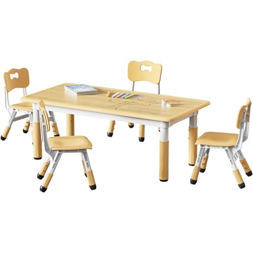 Brelley Kids Table and 4 Chairs Set, Height Adjustable Toddler Table and Chair Set, Graffiti Desktop, Non-Slip Legs, Max 300lbs, Children Multi-Activity Table for Ages 2-8 | Amazon (US)