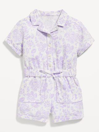 Short-Sleeve Linen-Blend Utility Pocket Romper for Toddler Girls | Old Navy (US)