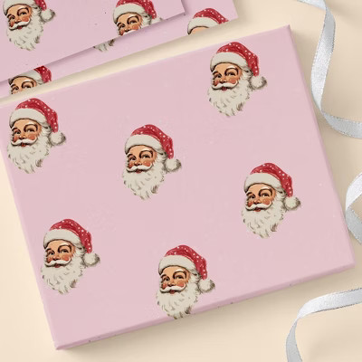 Personalization Mall Vintage Pink Santa Wrapping Paper - 6ft Roll | Target