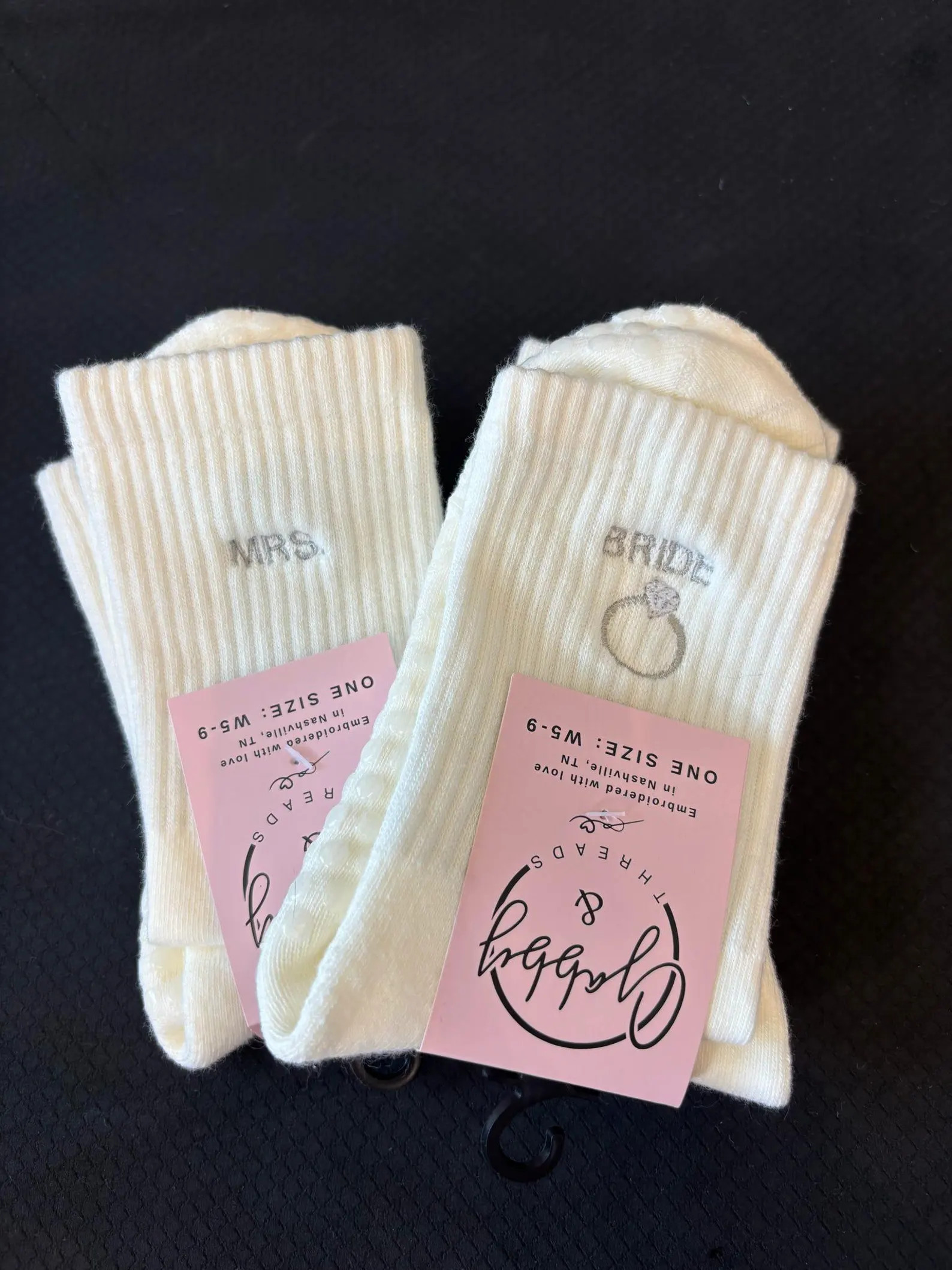 GRIP SOCKS - "bride With Ring" - Embroidered Socks, Perfect Gift for Bride to Wear to Pilates, Yo... | Etsy (US)