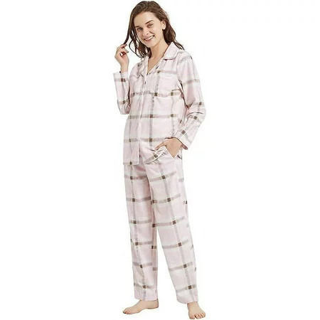 HEARTNICE Womens Flannel Pajama Set Long Warm Pajamas Lightweight Pjs Set with Pockets (Light Pink Plaid L) | Walmart (US)