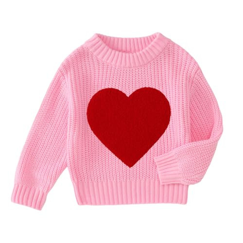 MODNTOGA Toddler GirlValentines Sweater Chenille Love Heart Patch Pullover Top Long Sleeve Knit Crewneck Blouse Outfit (Pink, 4 Years) | Amazon (US)