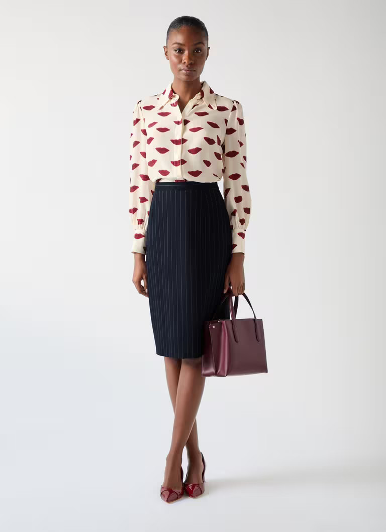 Bella Blue & Navy Wool Blend Pin Stripe Pencil Skirt | L.K. Bennett (UK)