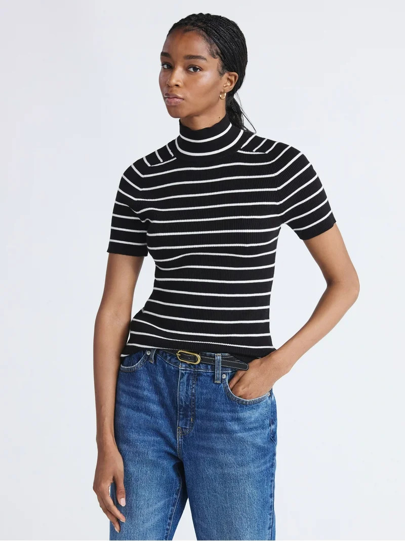 Free Assembly Women's Cozy Yarn Mock Neck Sweater with Short Sleeves, Lightweight, Sizes XS-XXL | Walmart (US)