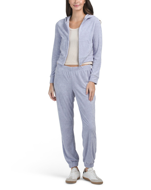 2pc Towel Terry Jacket And Joggers Set With Original Rhinestone Logo | TJ Maxx