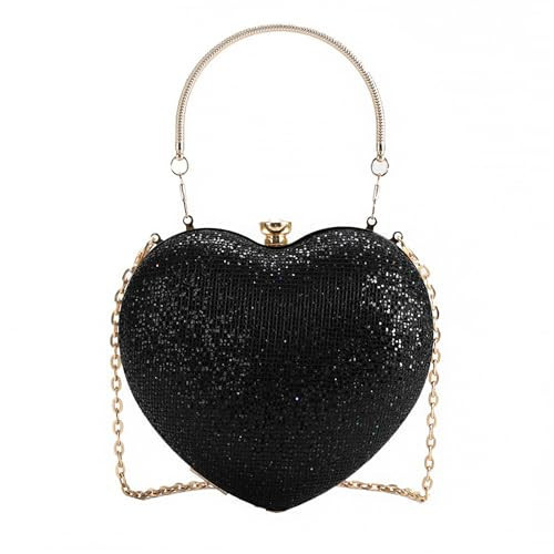 pfoosnd Sparkly Clutch Purses for Women Formal Clutch, Heart Shape Evening Bag, Purse Handbag for Wedding Cocktail Party (Black) | Amazon (US)