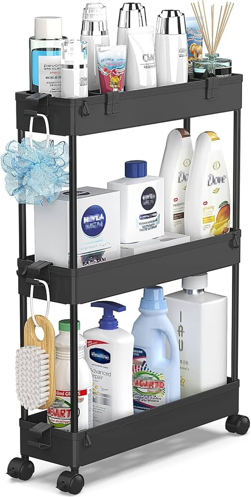 SPACELEAD Slim Storage Cart,3 Tier Bathroom Rolling Utility Cart Storage Organizer Slide Out Cart... | Amazon (US)
