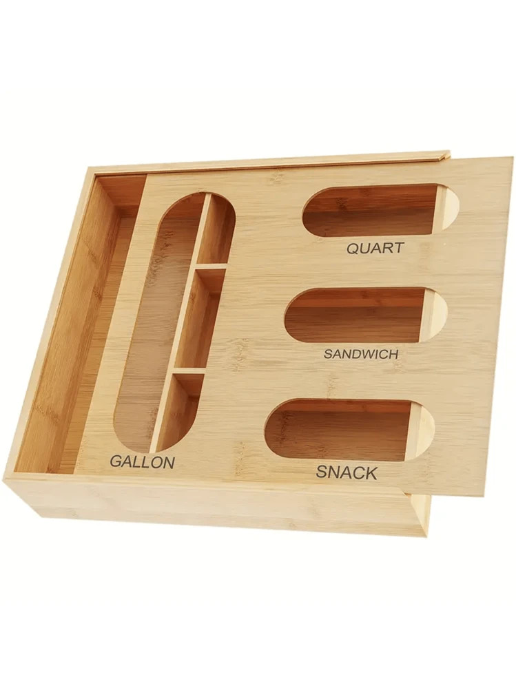 1pc Bamboo Ziplock Plastic Bag Storage Organizer,  Kitchen Organiser, Storage Box, Closet Organis... | SHEIN