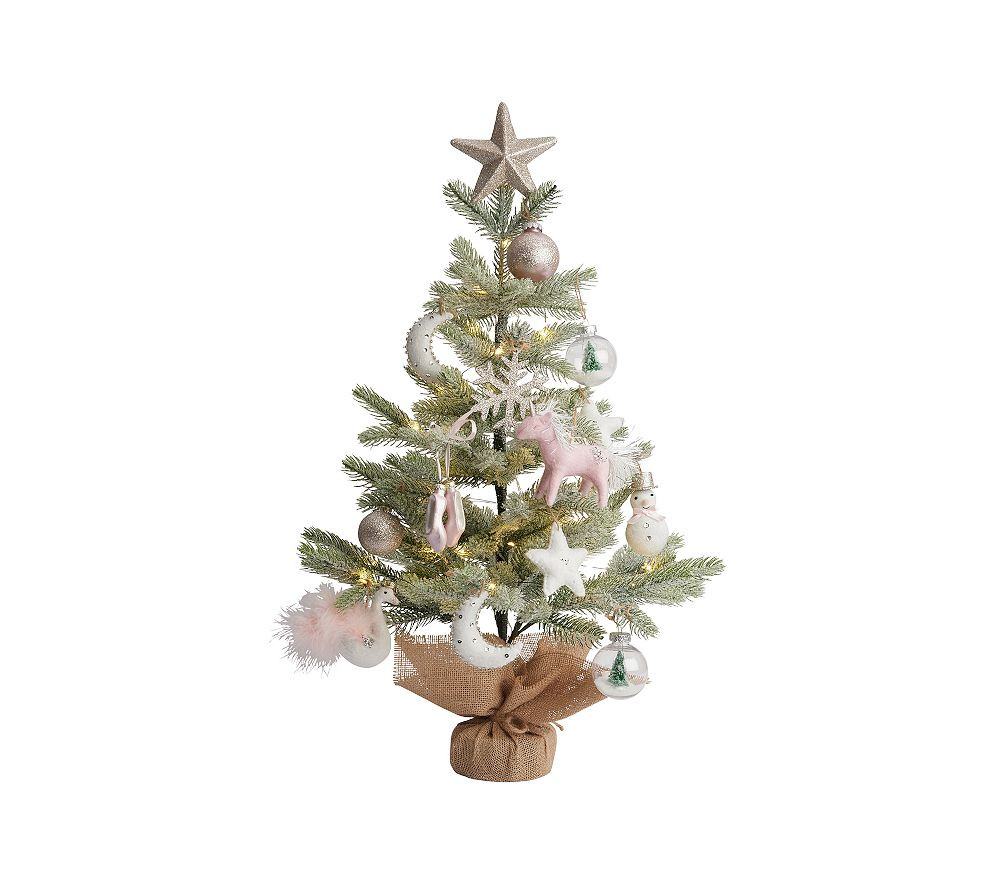 Mini Decorated Pink Light-Up Faux Christmas Tree | Pottery Barn Kids