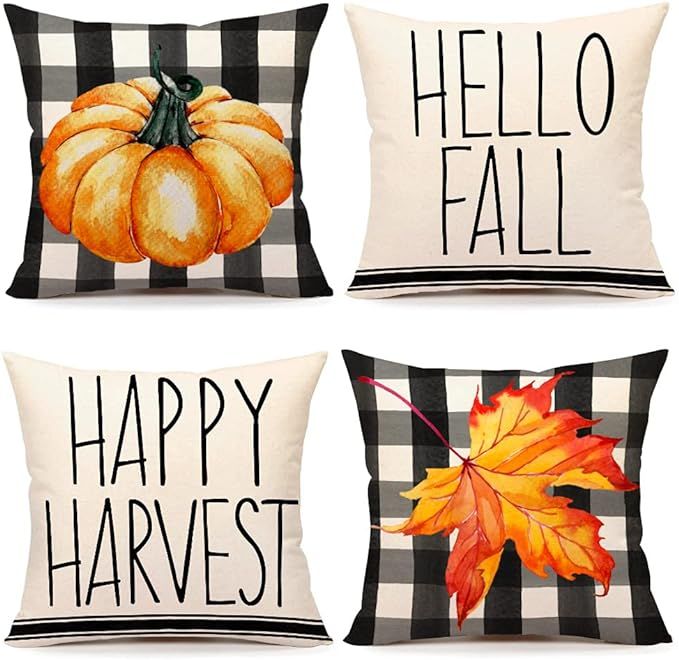 4TH Emotion Fall Pillow Covers 18x18 Set of 4 Fall Decor Pumpkin Farmhouse Thanksgiving Decoratio... | Amazon (US)