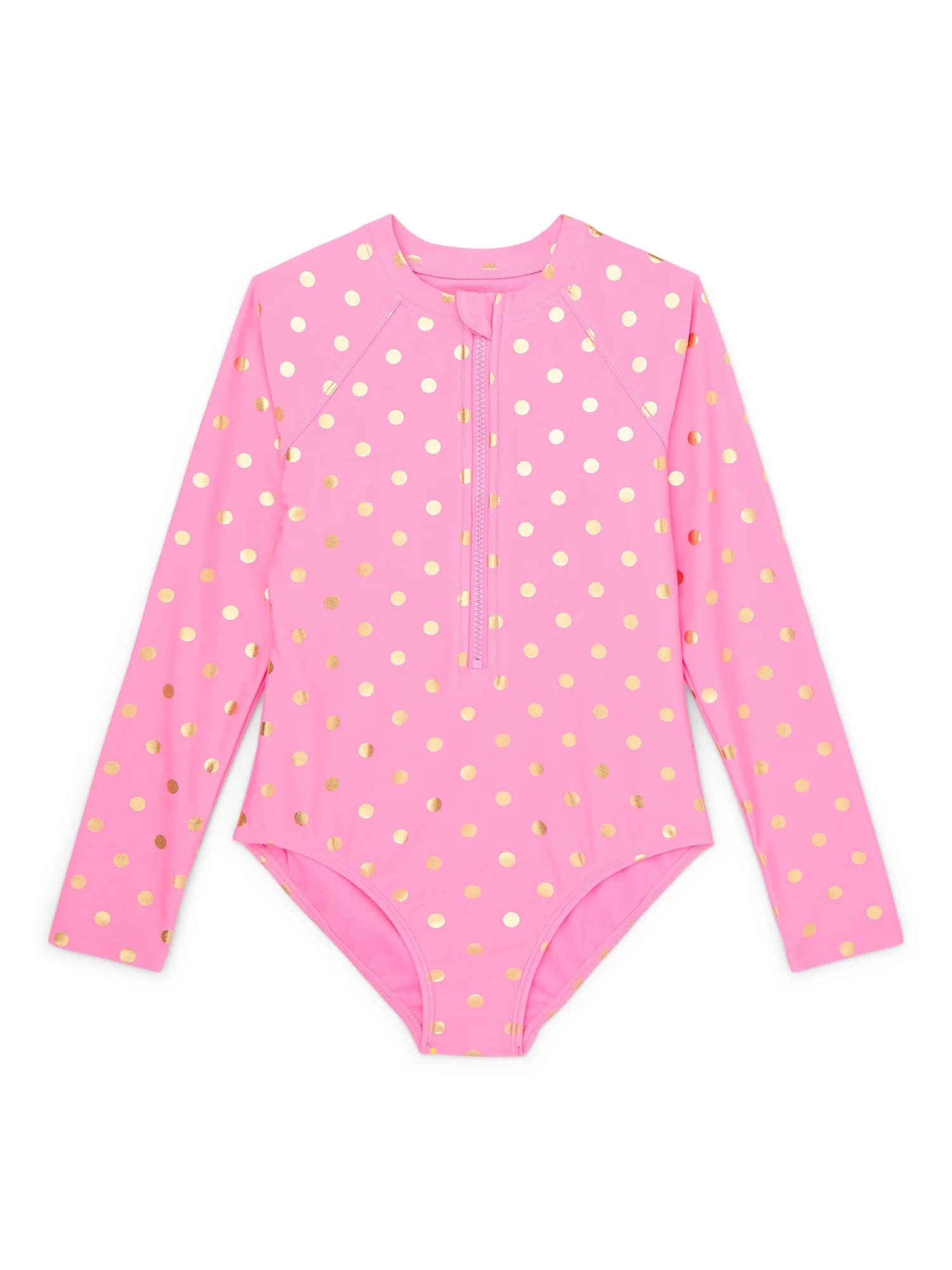 Wonder Nation Girls Long Sleeve Zip-Up Rash Guard One-Piece Swimsuit, Sizes 4-18 & Plus | Walmart (US)
