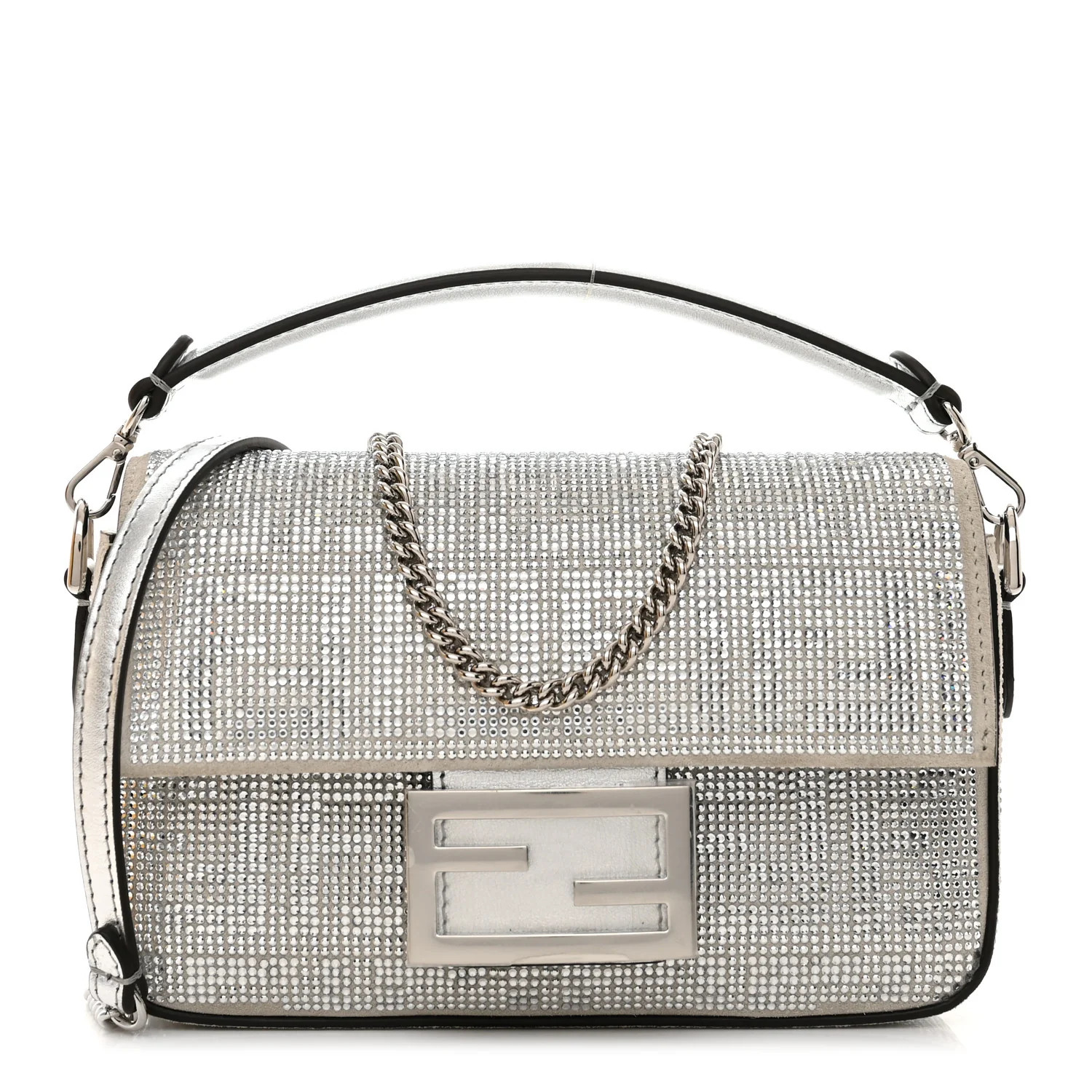 Crystal Vitello Laminato FF Mini Baguette Crystal Argento | FASHIONPHILE (US)