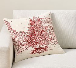 Snowy Village Embroidered Pillow | Pottery Barn (US)