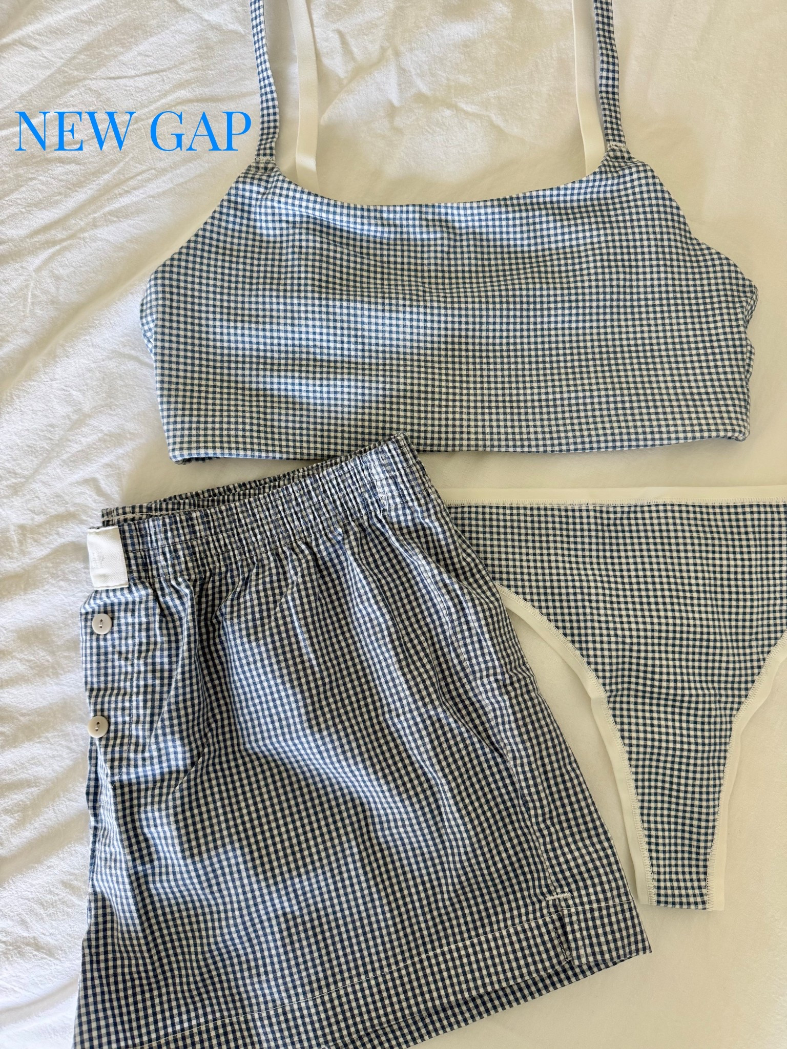 New gingham  for summer and it’s so good 💙
This bralette and underwear set is perfect. These Lightweight cotton boxers with the cutest blue gingham print — perfect for beach days, pool, or throwing on over a swimsuit. The matching set makes it feel styled but still effortless.

gingham set, blue gingham, summer set, cotton set, matching set, gap style, beach outfit, pool outfit, vacation outfit, summer outfit, lightweight clothing, casual summer style, easy outfit, resort wear


#gingham #matchingset #summeroutfit #beachwear #resortstyle #vacationoutfits

#LTKgrwm #LTKootd #LTKdayinmylife