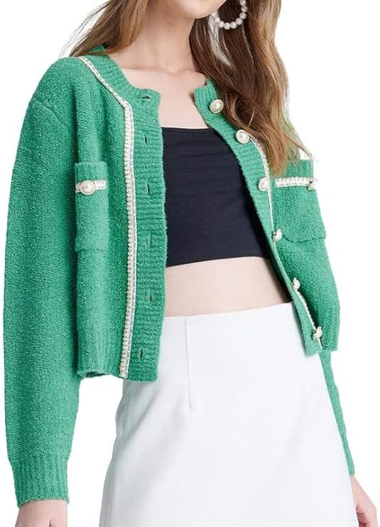 URBAN REVIVO Women's Casual Cardigans Open Front Chunky Short Cardigan Pearl Button Long Sleeved ... | Amazon (US)