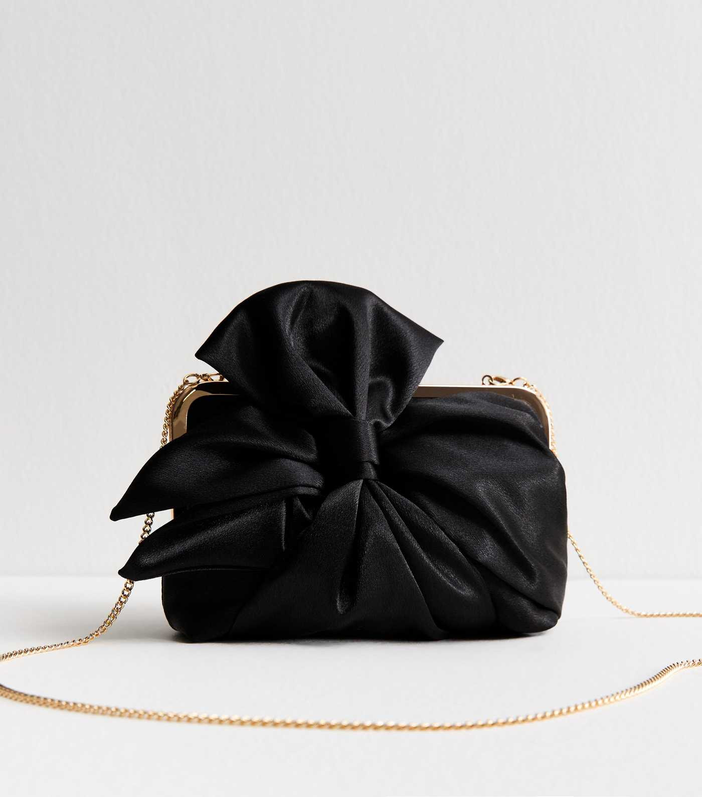 Black Bow Appliqued Satin Clutch | New Look | New Look (UK)