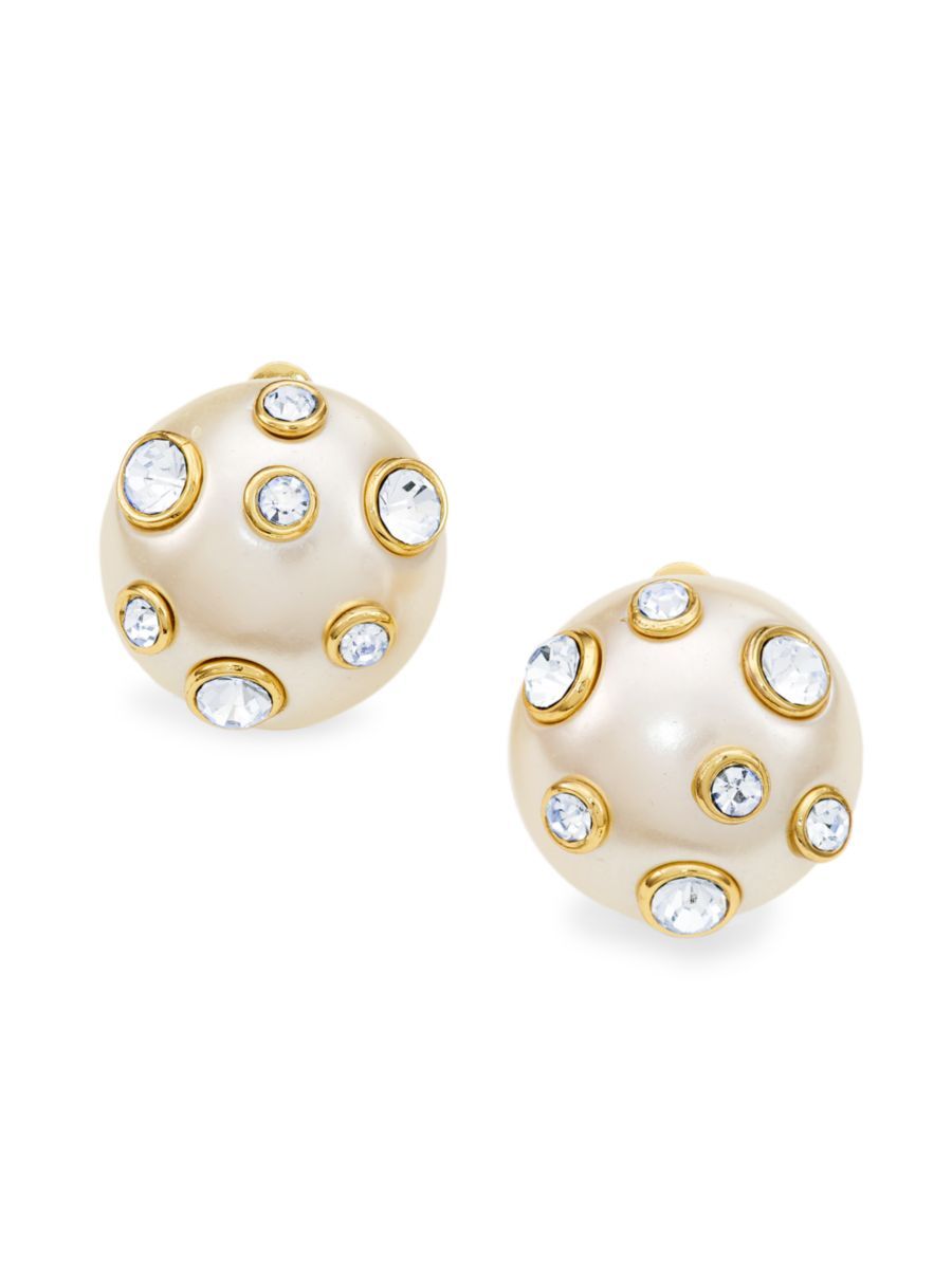 Kenneth Jay Lane 22K-Gold-Plated, Faux Pearl, &amp; Crystal Clip-On Earrings | Saks Fifth Avenue