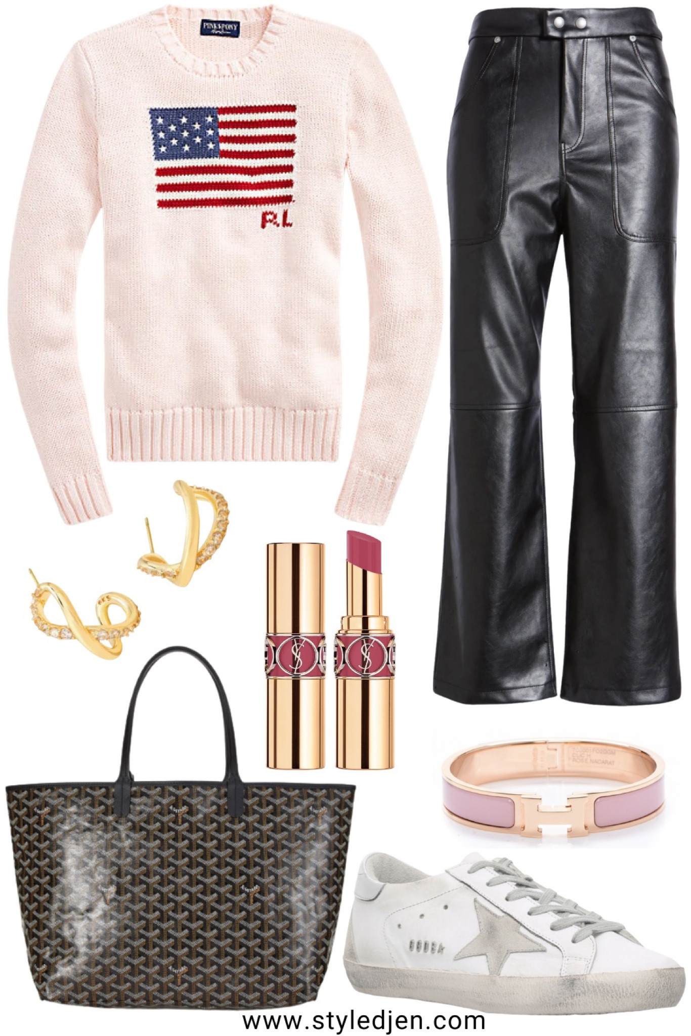 Ralph Lauren American flag sweater. Size up! Wearing a small. Faux leather pants are true to size



#LTKunder100 #LTKunder50 #LTKSeasonal