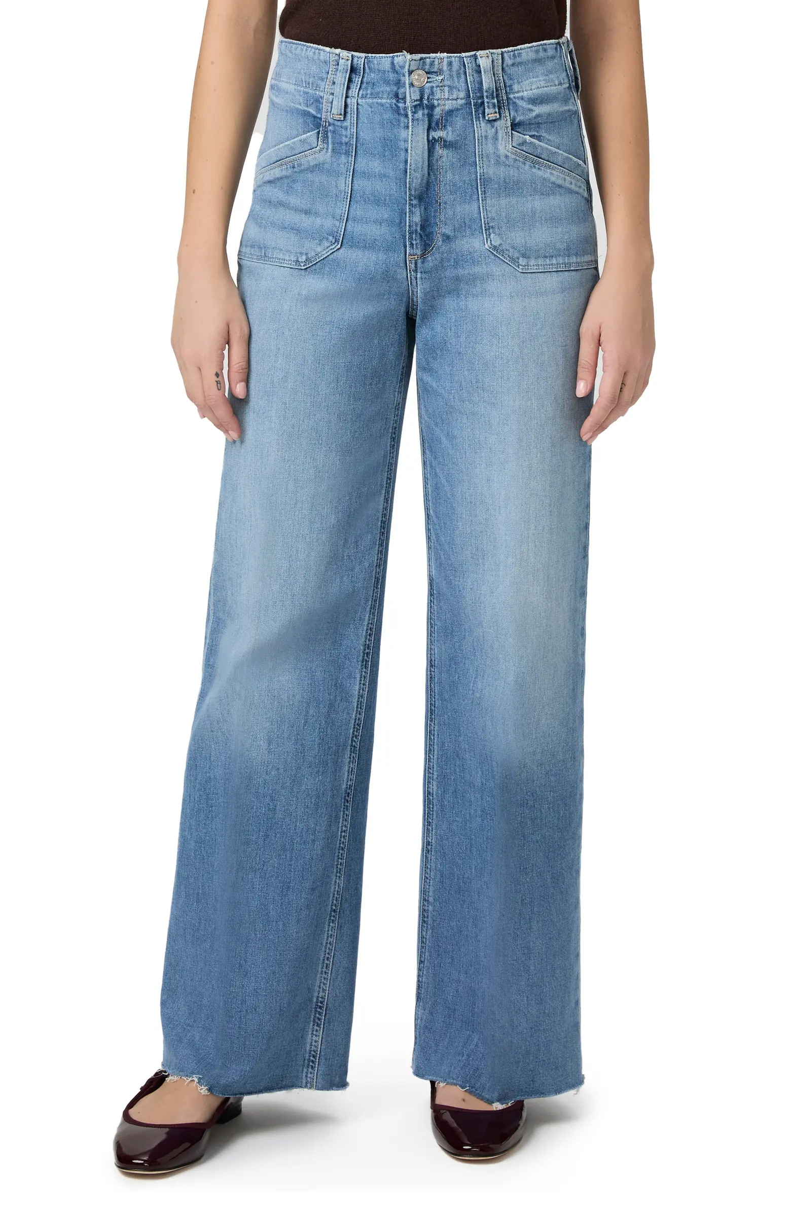 Anessa Raw Hem Welt Pocket High Waist Wide Leg Jeans | Nordstrom