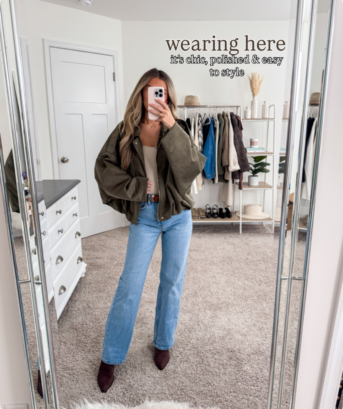 Elevated casual fall outfit 
+ amazon jacket: small
+ top: xs 
+ belt: xs
+ jeans: 24 short 
+ brown suede boots: true to size 

Fall outfit
Dinner outfit 
Elevated casual 
Heeled boot
Amazon fashion 

#LTKFindsUnder50 #LTKFindsUnder100 #LTKSeasonal