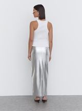 Silver Metallic Faux Leather Midaxi Skirt - Inessa | 4th & Reckless