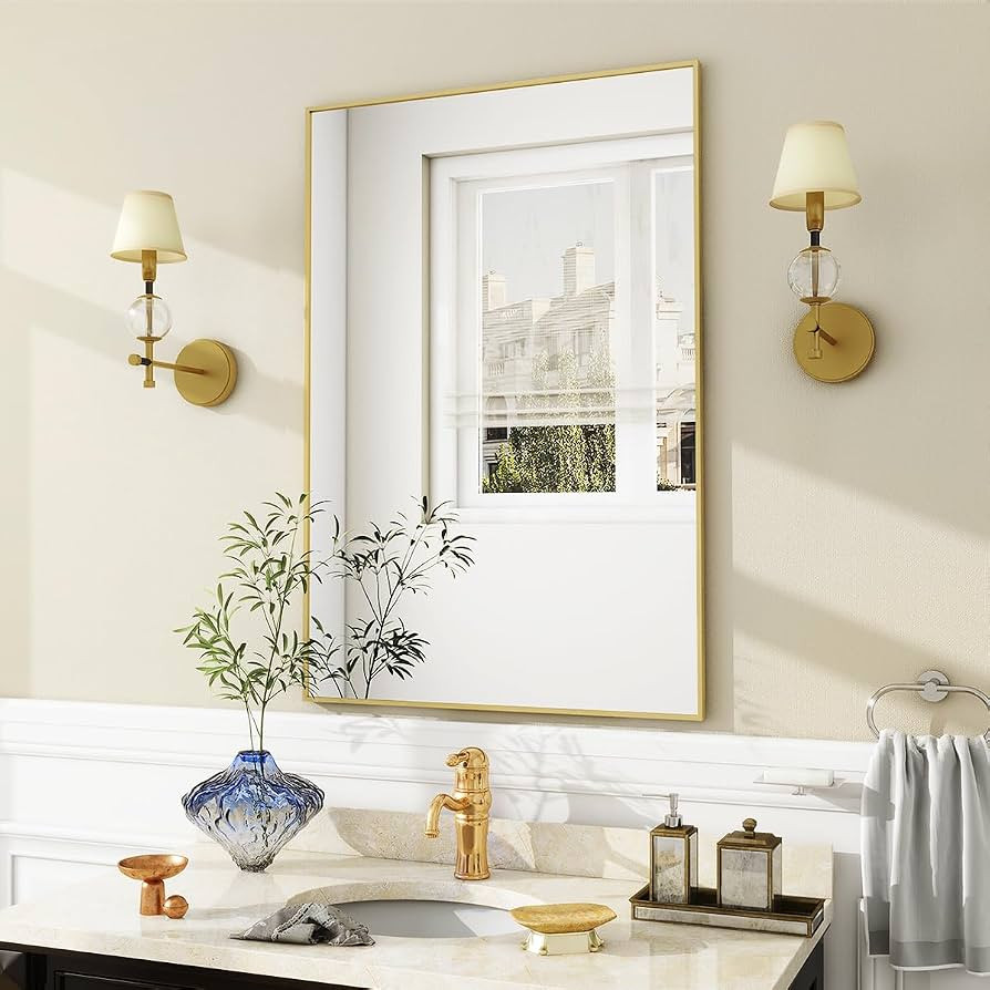BEAUTYPEAK Wall Mirror 24" x 36" Rectangular Bathroom Mirror with Metal Frame, Hanging Mirrors fo... | Amazon (US)