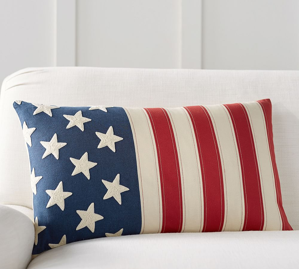 Flag Embroidered Lumbar Pillow Cover, 16 x 26&amp;quot;, Multi | Pottery Barn (US)