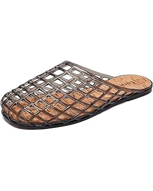Clear Jelly Mesh Slide Sandals for Women Slip on Closed Toe Flats Sandals Summer Beach Jelly Shoe... | Amazon (US)