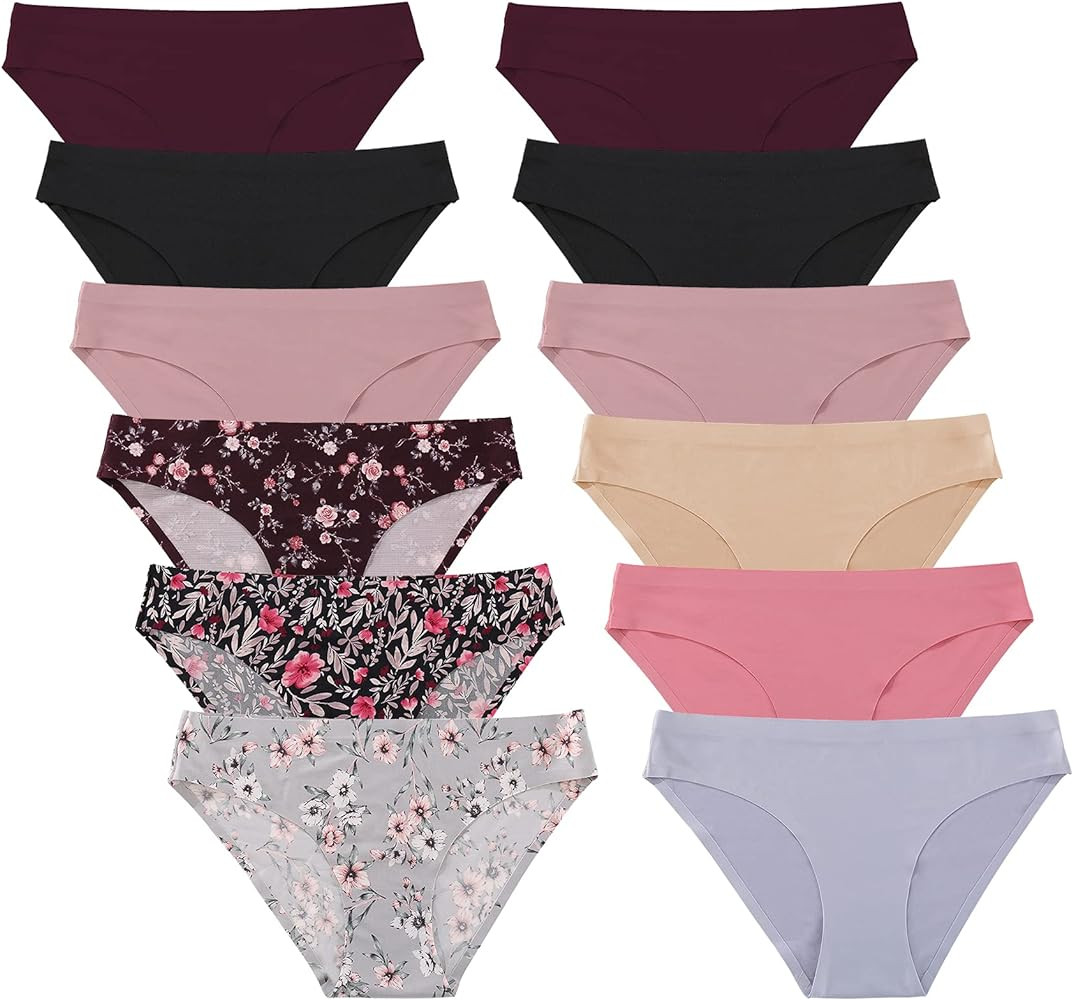 FINETOO 12Pack Womens Seamless Underwear No Show Cheeky Panties Invisibles Briefs Soft Stretch Bi... | Amazon (US)