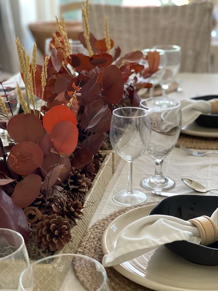 Thanksgiving table setting, Thanksgiving, centerpiece, Thanksgiving, tablescape, stemware, dishware, wine glasses, napkin rings

#LTKhome #LTKSeasonal #LTKHoliday