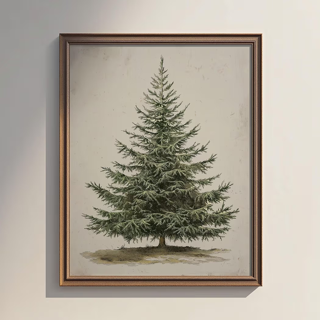 Vintage Christmas Tree, Pine Tree Vintage Print, Holiday Decor, Rustic Winter Tree Print, Botanic... | Amazon (US)