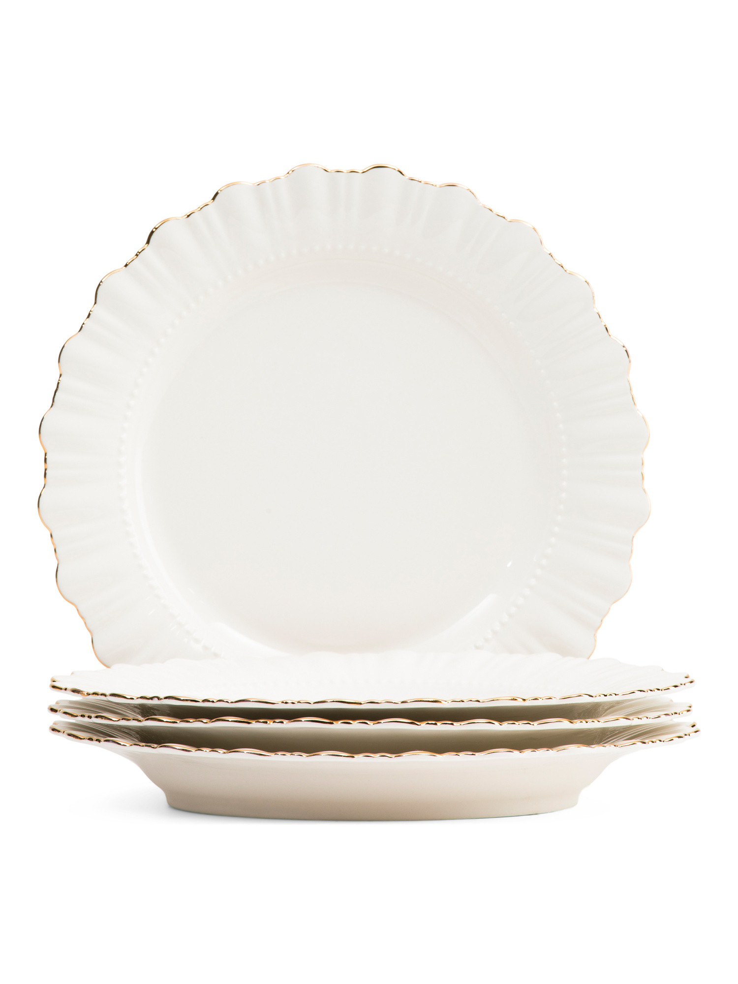 Set Of 4 Gold Tone Ruffle Trim Dinner Plates | TJ Maxx