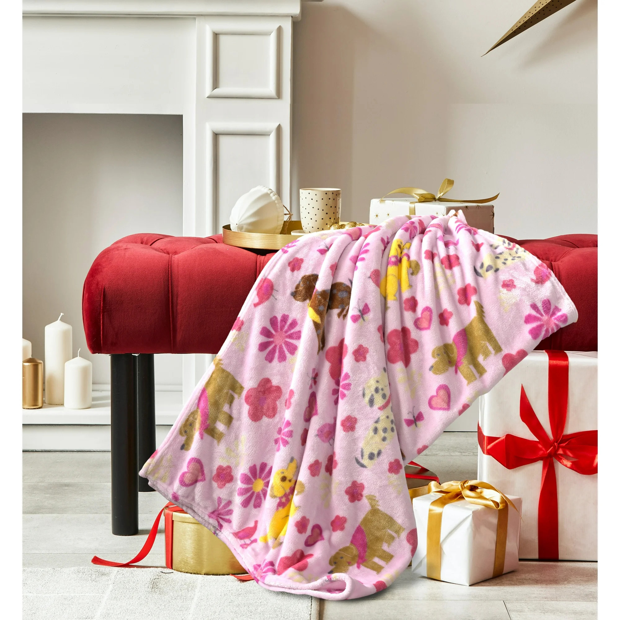 Way to Celebrate Super Soft Cozy Valentines Day Oversize Plush Throw Blankets, Dogs | Walmart (US)