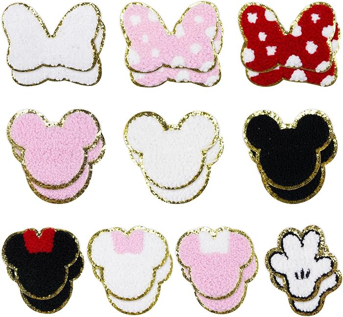 20Pcs Mouse Themed Patch, Pink Mouse Chenille Patches Gold Edges Bowknot Iron On Patch for Bags H... | Amazon (US)