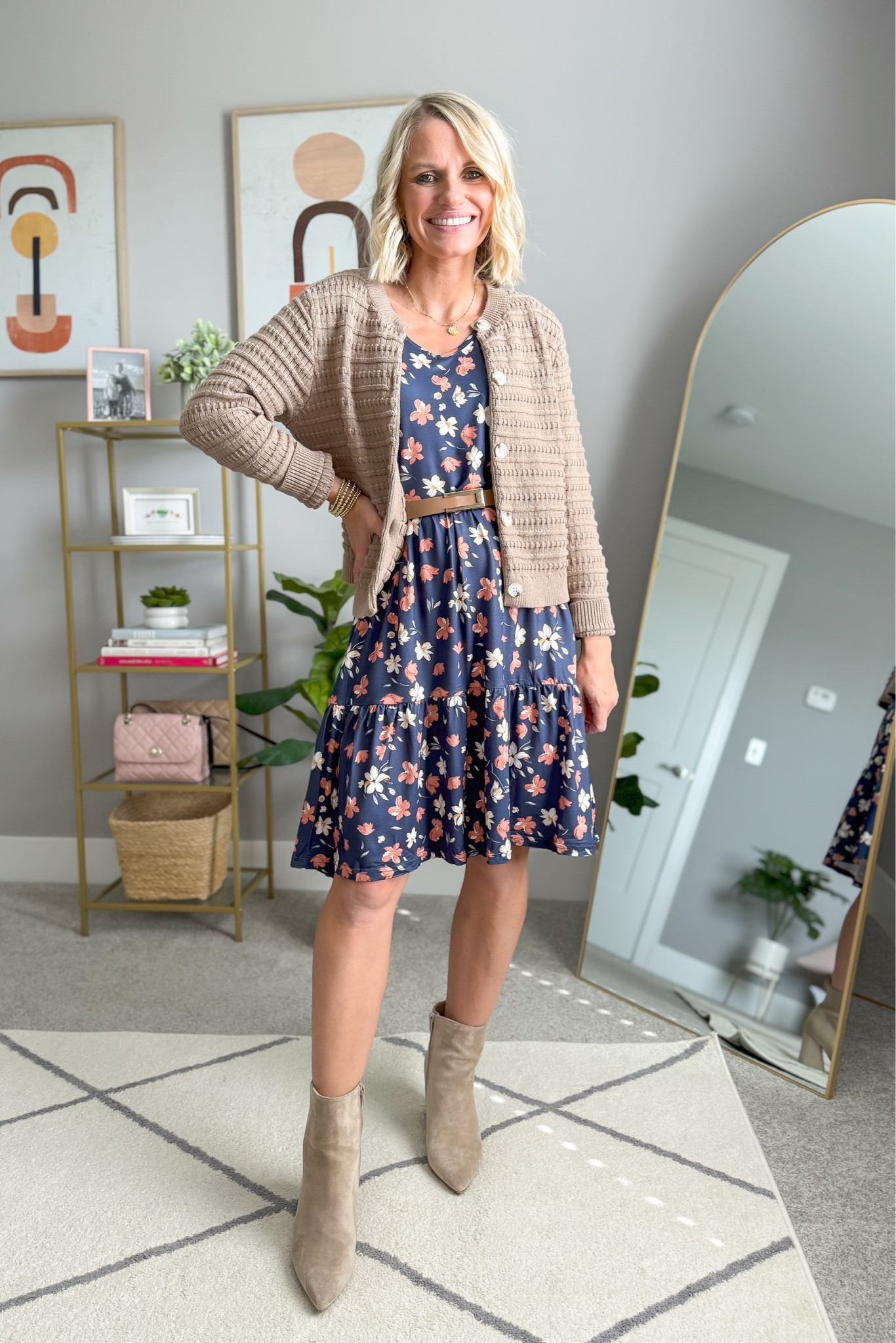 Floral fall dress from Amazon! 
Dress- small || cardigan- small 

#LTKStyleTip #LTKOver40 #LTKFindsUnder100