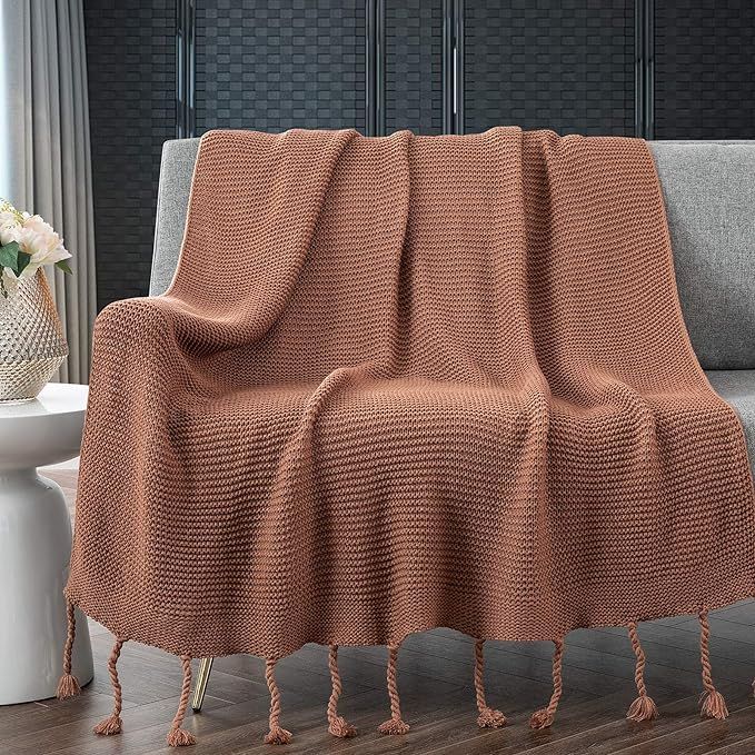 RUDONG M Knitted Throw Blanket with Fringe, Amber Color Knit Throw Blanket for Couch Bed Sofa 50"... | Amazon (US)