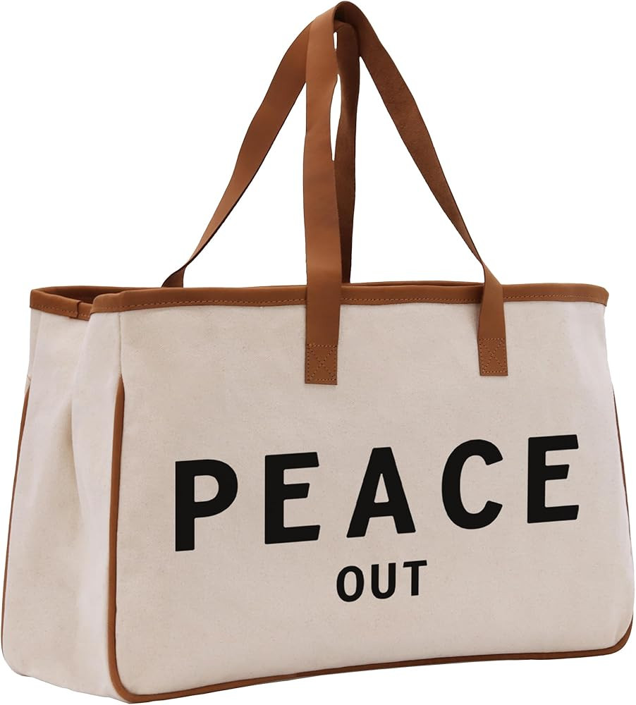 VANESSA ROSELLA 100% Cotton Natural Canvas with Caramel Piping | Large Reusable Travel, Beach & E... | Amazon (US)