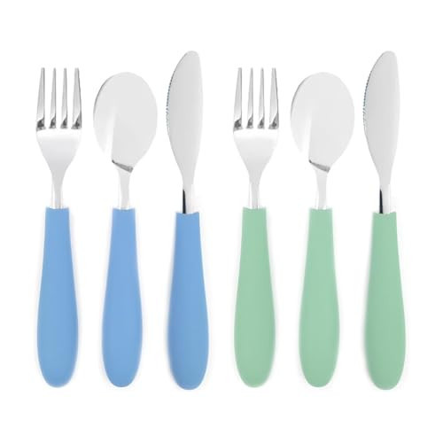 Elk and Friends Kids Silverware with Silicone Handle | Childrens Safe Flatware | Kids Utensils | Spoon + Fork + Knife set | 4 years+ | 6 Pieces | Amazon (US)