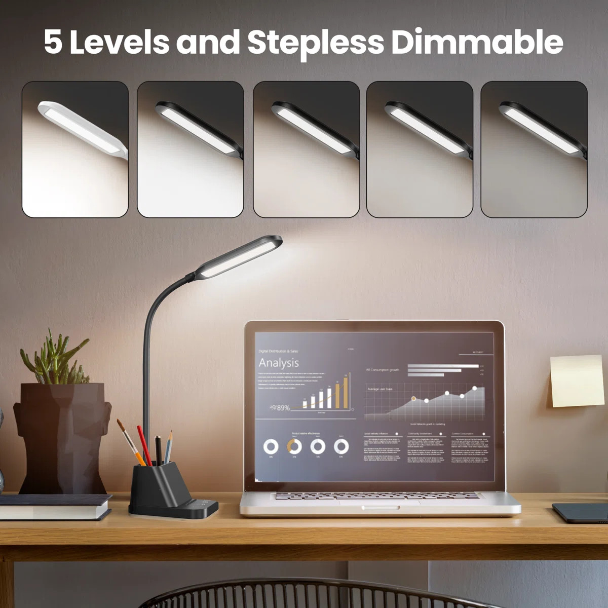 23'' Table Lamp with USB and Outlet, Flexible Gooseneck Desk Light for Kids, 650LM, Phone Mount, ... | Wayfair North America
